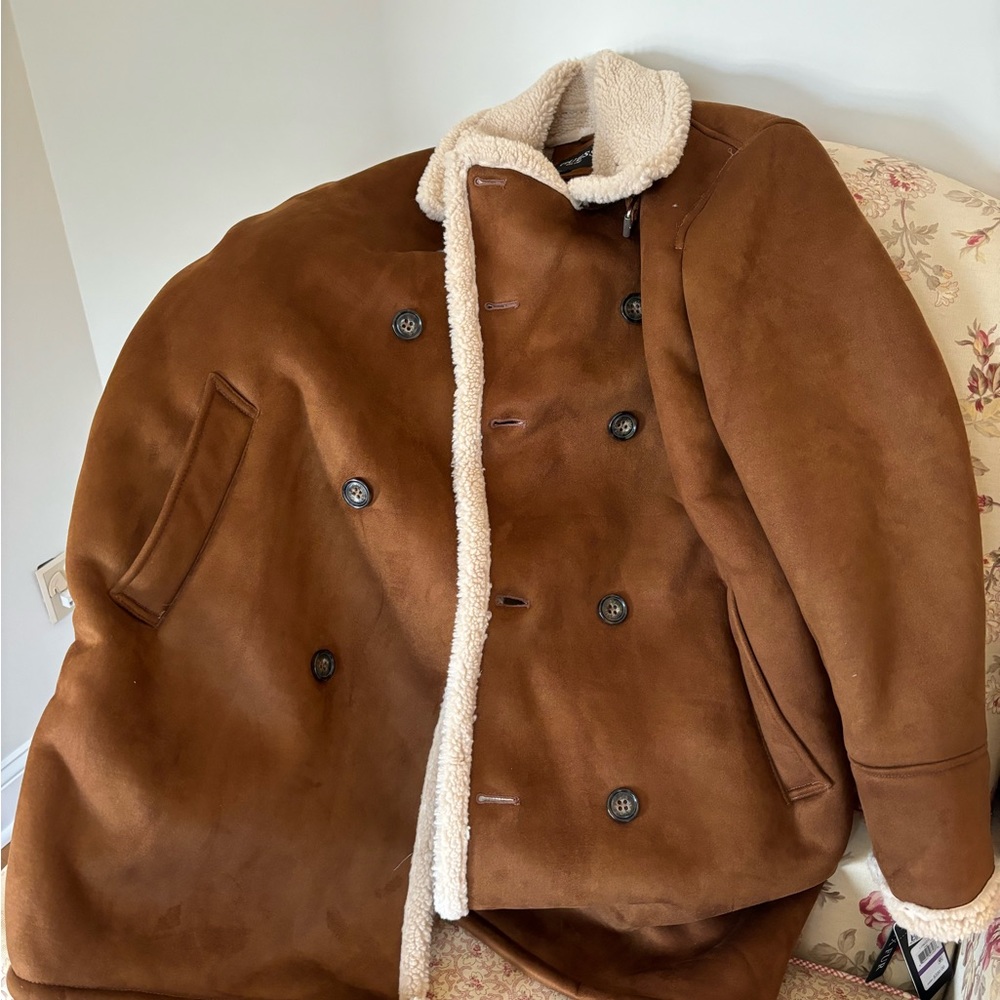 GUESS Men’s Faux-Shearling Overcoat
